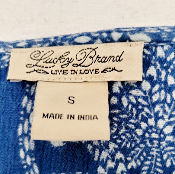 Lucky Brand Women's Boho Blouse Cotton/Rayon Beaded Blue/White Small - Picture 4 of 16